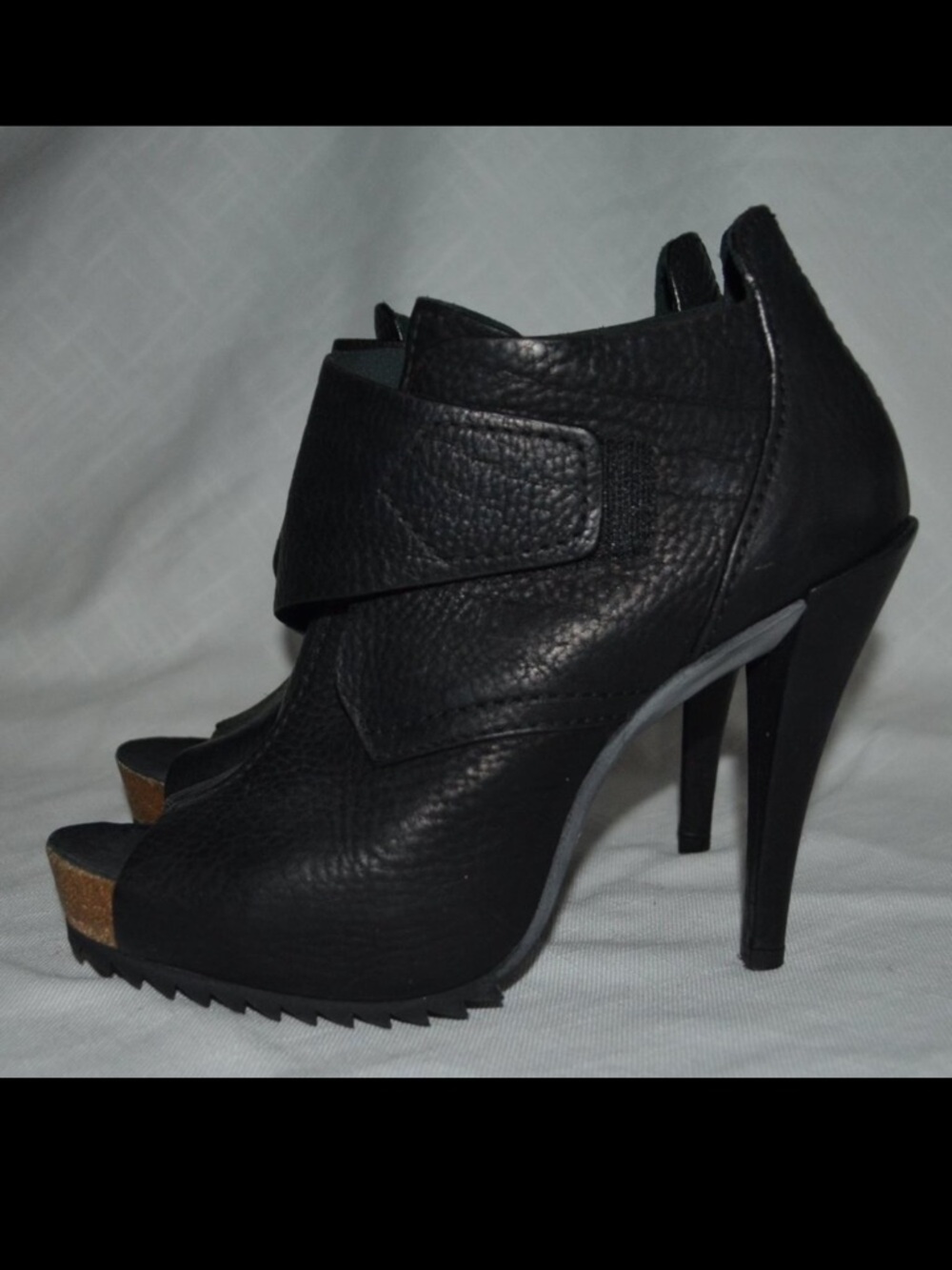 $540 Sz 37.5 7 Pedro Garcia Chenoa Black Leather Peep Toe Ankle Booties 5" Heels